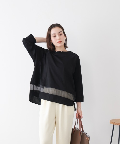 Bou Jeloud(ブージュルード)の「Wシルケットシアーラインプルオーバー(Tシャツ/カットソー・レディース・A/オフホワイト/ブラック・FREE)」の21枚目の写真