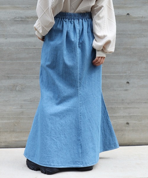 CECIL McBEE（セシルマクビー）の「6.5ozデニムフリンジ切替スカート（スカート・レディース・ネイビー/サックスブルー/ブラック・LARGE/MEDIUM）」の10枚目の写真