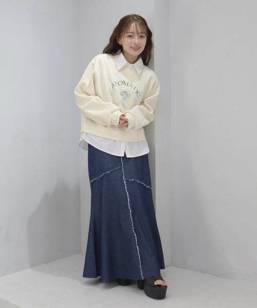 CECIL McBEE（セシルマクビー）の「6.5ozデニムフリンジ切替スカート（スカート・レディース・ネイビー/サックスブルー/ブラック・LARGE/MEDIUM）」の12枚目の写真