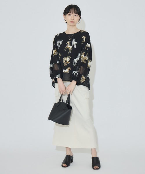 Paradise Picnic（パラダイスピクニック）の「シアーホース柄ブラウス（シャツ/ブラウス・レディース・アイボリー/ブラック・FREE）」の7枚目の写真