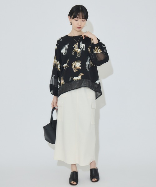 Paradise Picnic（パラダイスピクニック）の「シアーホース柄ブラウス（シャツ/ブラウス・レディース・アイボリー/ブラック・FREE）」の10枚目の写真