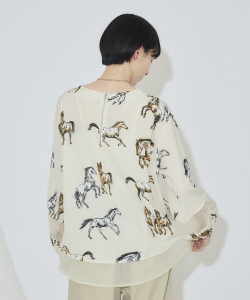 Paradise Picnic（パラダイスピクニック）の「シアーホース柄ブラウス（シャツ/ブラウス・レディース・アイボリー/ブラック・FREE）」の16枚目の写真