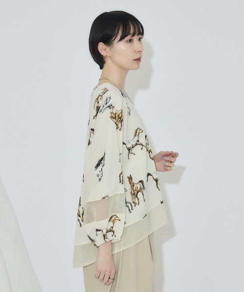 Paradise Picnic（パラダイスピクニック）の「シアーホース柄ブラウス（シャツ/ブラウス・レディース・アイボリー/ブラック・FREE）」の15枚目の写真