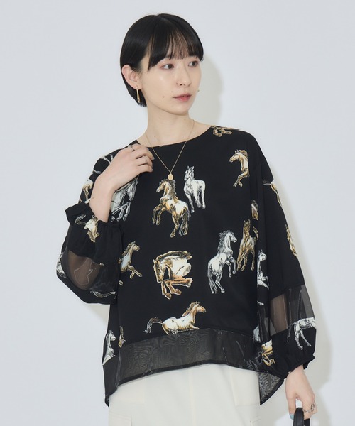 Paradise Picnic（パラダイスピクニック）の「シアーホース柄ブラウス（シャツ/ブラウス・レディース・アイボリー/ブラック・FREE）」の3枚目の写真