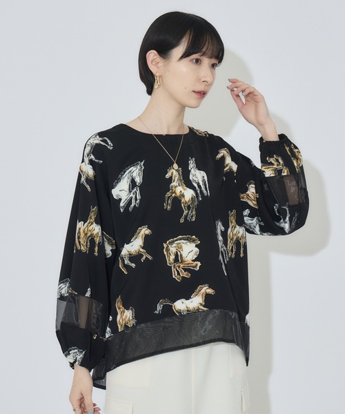 Paradise Picnic（パラダイスピクニック）の「シアーホース柄ブラウス（シャツ/ブラウス・レディース・アイボリー/ブラック・FREE）」の6枚目の写真