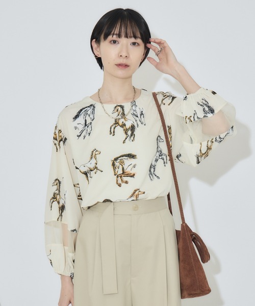 Paradise Picnic（パラダイスピクニック）の「シアーホース柄ブラウス（シャツ/ブラウス・レディース・アイボリー/ブラック・FREE）」の11枚目の写真