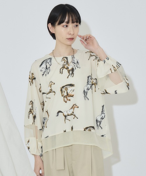 Paradise Picnic（パラダイスピクニック）の「シアーホース柄ブラウス（シャツ/ブラウス・レディース・アイボリー/ブラック・FREE）」の14枚目の写真