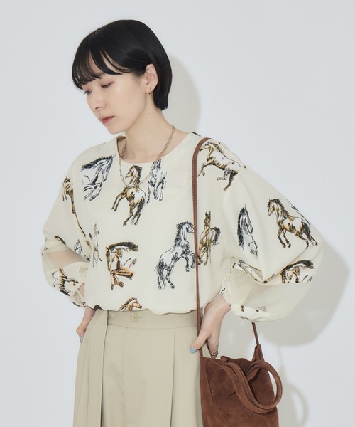 Paradise Picnic（パラダイスピクニック）の「シアーホース柄ブラウス（シャツ/ブラウス・レディース・アイボリー/ブラック・FREE）」の12枚目の写真