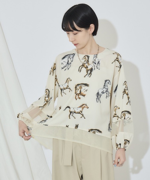 Paradise Picnic（パラダイスピクニック）の「シアーホース柄ブラウス（シャツ/ブラウス・レディース・アイボリー/ブラック・FREE）」の13枚目の写真