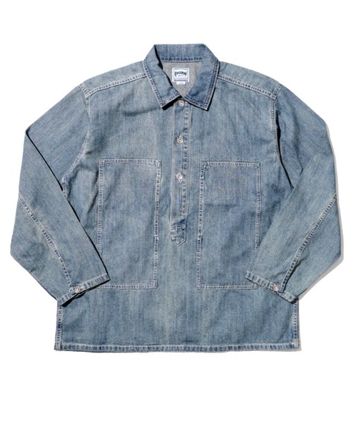 HOUSTON(ヒューストン)の「HOUSTON ヒューストン USA COTTON DENIM PULLOVER SHIRT USAコットン デニム プルオーバーシャツ(シャツ/ブラウス・メンズ・ワンウォッシュ/ライトインディゴブルー/インディゴブルー・M/XL/L)」の3枚目の写真