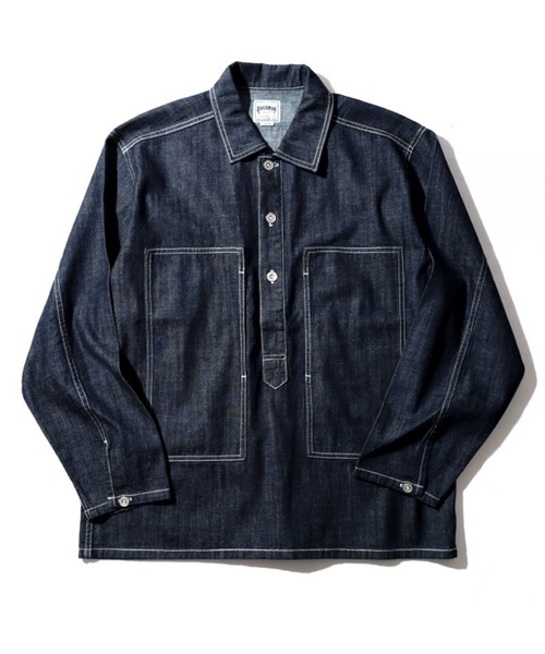 HOUSTON(ヒューストン)の「HOUSTON ヒューストン USA COTTON DENIM PULLOVER SHIRT USAコットン デニム プルオーバーシャツ(シャツ/ブラウス・メンズ・ワンウォッシュ/ライトインディゴブルー/インディゴブルー・M/XL/L)」の1枚目の写真