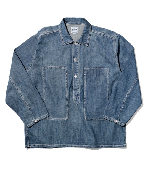 HOUSTON(ヒューストン)の「HOUSTON ヒューストン USA COTTON DENIM PULLOVER SHIRT USAコットン デニム プルオーバーシャツ(シャツ/ブラウス・メンズ・ワンウォッシュ/ライトインディゴブルー/インディゴブルー・M/XL/L)」の2枚目の写真