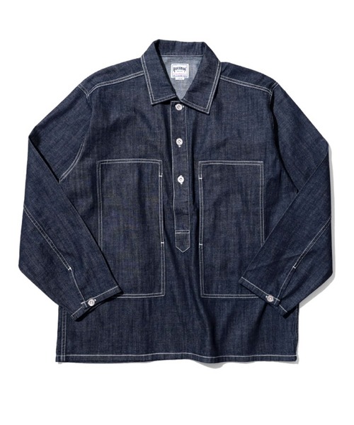 HOUSTON(ヒューストン)の「HOUSTON ヒューストン USA COTTON DENIM PULLOVER SHIRT USAコットン デニム プルオーバーシャツ(シャツ/ブラウス・メンズ・ワンウォッシュ/ライトインディゴブルー/インディゴブルー・M/XL/L)」の8枚目の写真
