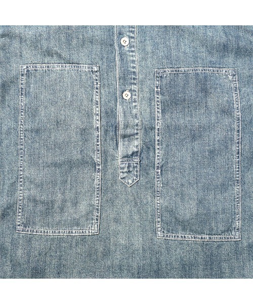 HOUSTON(ヒューストン)の「HOUSTON ヒューストン USA COTTON DENIM PULLOVER SHIRT USAコットン デニム プルオーバーシャツ(シャツ/ブラウス・メンズ・ワンウォッシュ/ライトインディゴブルー/インディゴブルー・M/XL/L)」の10枚目の写真