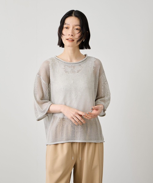 Mac-House（マックハウス）の「IdﾗﾒﾒｯｼｭｼﾊﾝｿﾃNT（ニット/セーター・レディース・ホワイト/イエロー/ネイビー/グレー系・FREE）」の2枚目の写真