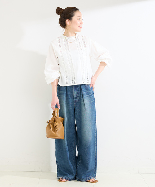 B.C STOCK(ベーセーストック)の「手洗い可 / フリルクルーネックブラウス(シャツ/ブラウス・レディース・ブラック/ホワイト・FREE)」の21枚目の写真