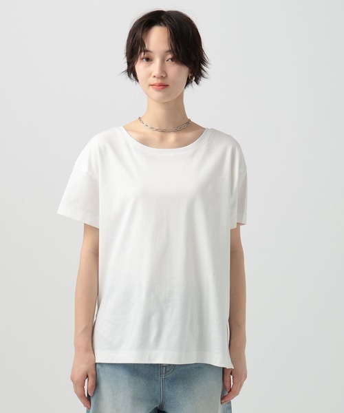 BAYFLOW（ベイフロー）の「[V・Uネックで着られる]シルケット2WAY半袖Tシャツ（Tシャツ/カットソー・レディース・オフホワイト/モカ/ブラック・LARGE/SMALL/MEDIUM）」の10枚目の写真