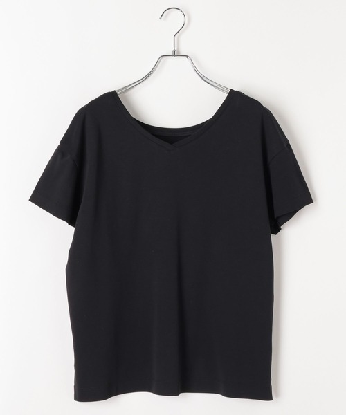 BAYFLOW（ベイフロー）の「[V・Uネックで着られる]シルケット2WAY半袖Tシャツ（Tシャツ/カットソー・レディース・オフホワイト/モカ/ブラック・LARGE/SMALL/MEDIUM）」の15枚目の写真