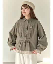 Samansa Mos2（サマンサ モスモス）の「【Cross×Staff】ブローチ付シャツジャケット（ノーカラージャケット）」