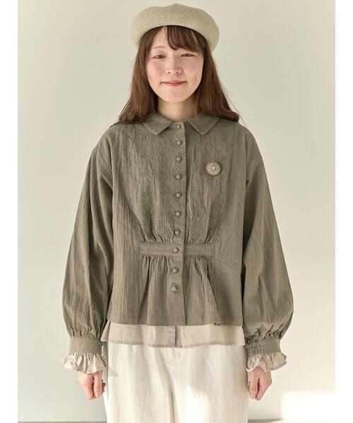 Samansa Mos2（サマンサ モスモス）の「【Cross×Staff】ブローチ付シャツジャケット（ノーカラージャケット・レディース・チャコールグレー/ベージュ/モカ・F）」の10枚目の写真