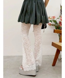 【ウエストゴム・2サイズ】レースフレアパンツ