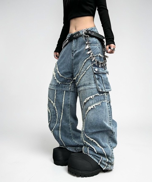 mushwear(マッシュウェア)の「フリンジカットデニムパンツ(デニムパンツ・メンズ・ブラック/ブルー・SMALL/MEDIUM/LARGE/X-LARGE)」の3枚目の写真