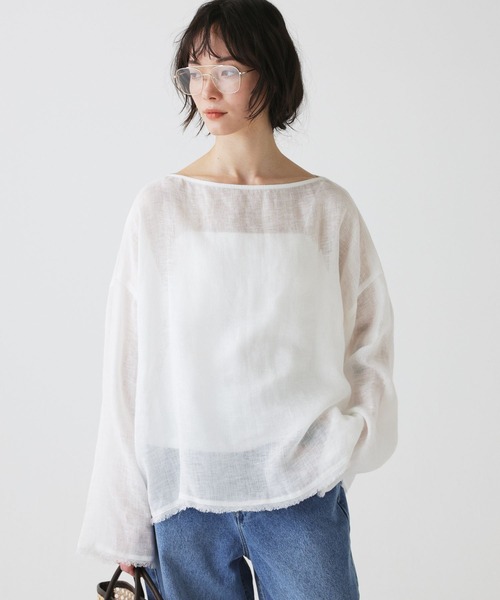 BABYLONE(バビロン)の「リネンボートネックブラウス(シャツ/ブラウス・レディース・ブラウン/ホワイト/ブラック・フリー)」の2枚目の写真