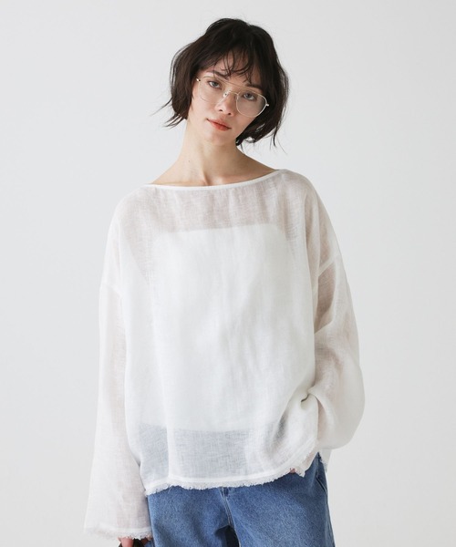 BABYLONE(バビロン)の「リネンボートネックブラウス(シャツ/ブラウス・レディース・ブラウン/ホワイト/ブラック・フリー)」の12枚目の写真