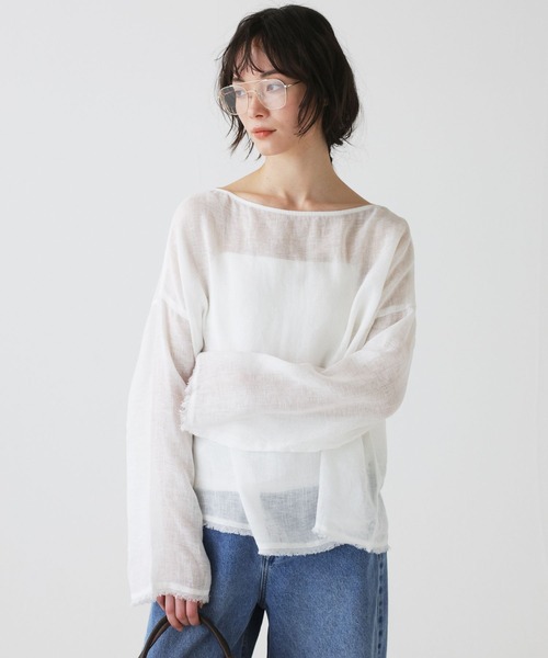 BABYLONE(バビロン)の「リネンボートネックブラウス(シャツ/ブラウス・レディース・ブラウン/ホワイト/ブラック・フリー)」の13枚目の写真