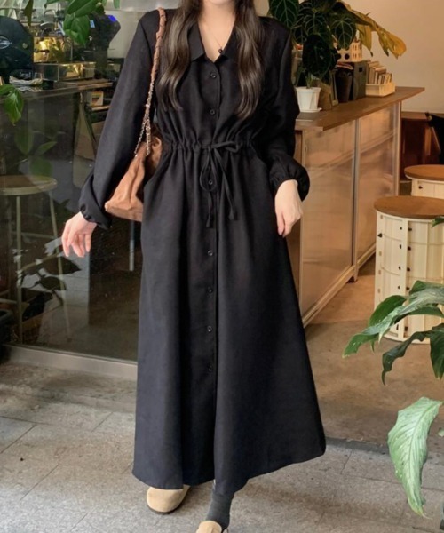semplice(センプリチェ)の「ドローコード ロングシャツワンピース(ワンピース・レディース・ブラウン/ブラック・F)」の3枚目の写真