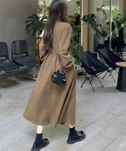 semplice(センプリチェ)の「ドローコード ロングシャツワンピース(ワンピース・レディース・ブラウン/ブラック・F)」の9枚目の写真