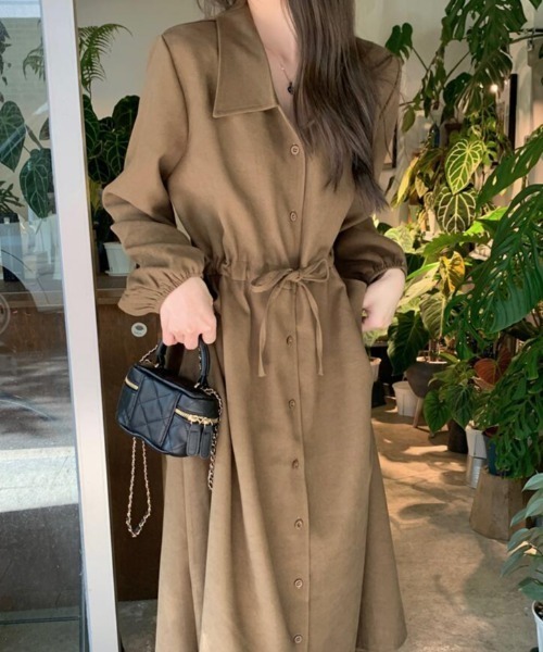 semplice(センプリチェ)の「ドローコード ロングシャツワンピース(ワンピース・レディース・ブラウン/ブラック・F)」の8枚目の写真