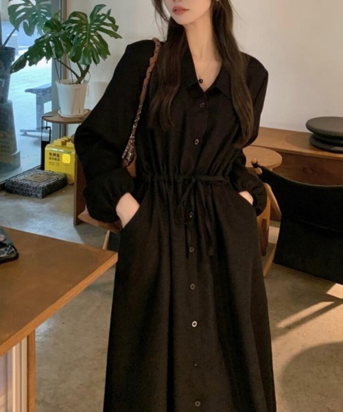 semplice(センプリチェ)の「ドローコード ロングシャツワンピース(ワンピース・レディース・ブラウン/ブラック・F)」の7枚目の写真