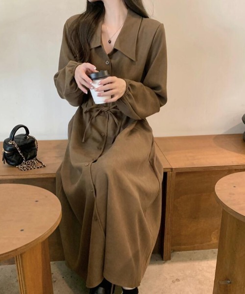semplice(センプリチェ)の「ドローコード ロングシャツワンピース(ワンピース・レディース・ブラウン/ブラック・F)」の10枚目の写真