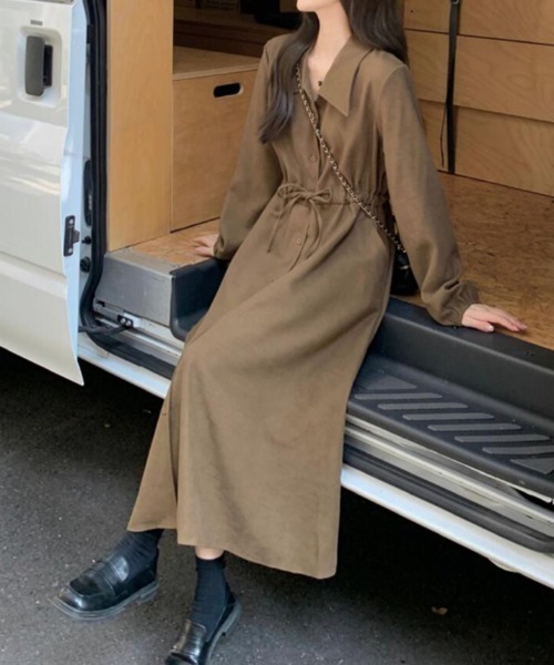 semplice(センプリチェ)の「ドローコード ロングシャツワンピース(ワンピース・レディース・ブラウン/ブラック・F)」の11枚目の写真