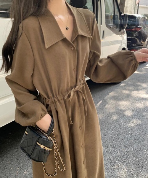 semplice(センプリチェ)の「ドローコード ロングシャツワンピース(ワンピース・レディース・ブラウン/ブラック・F)」の13枚目の写真