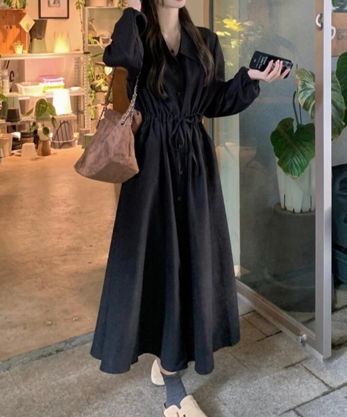 semplice(センプリチェ)の「ドローコード ロングシャツワンピース(ワンピース・レディース・ブラウン/ブラック・F)」の4枚目の写真
