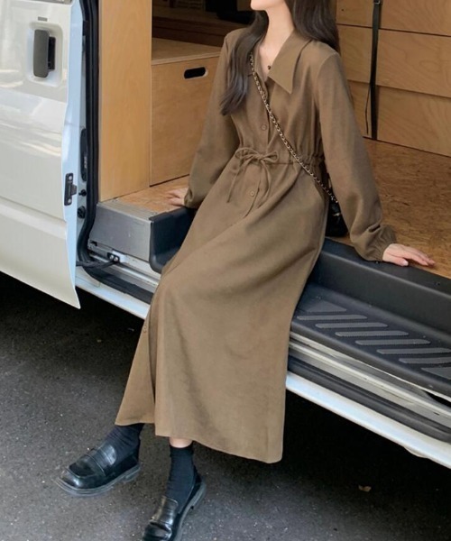 semplice(センプリチェ)の「ドローコード ロングシャツワンピース(ワンピース・レディース・ブラウン/ブラック・F)」の14枚目の写真