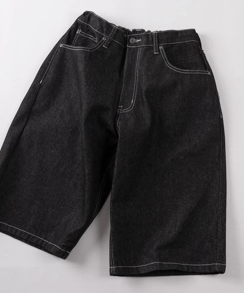 sillage デニムウォッシュブラック ショートパンツ セール】【82】リジッドデニム ワイド ショートパンツ/ハーフパンツ