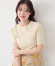 《WEB限定アイテム》ランダムリブハーフスリーブトップス
