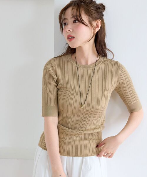 le.coeur blanc(ルクールブラン)の「《WEB限定アイテム》ランダムリブハーフスリーブトップス(Tシャツ/カットソー・レディース・ブラック/アイボリー/ブラウン/ベージュ/キャメル・38)」の10枚目の写真