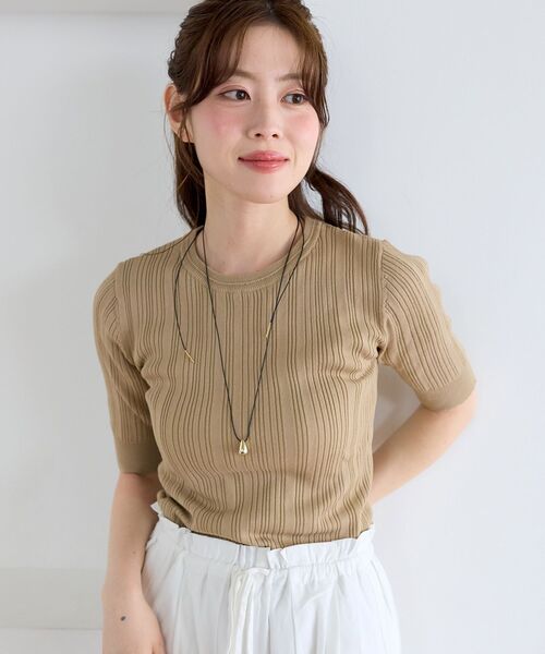 le.coeur blanc(ルクールブラン)の「《WEB限定アイテム》ランダムリブハーフスリーブトップス(Tシャツ/カットソー・レディース・ブラック/アイボリー/ブラウン/ベージュ/キャメル・38)」の11枚目の写真