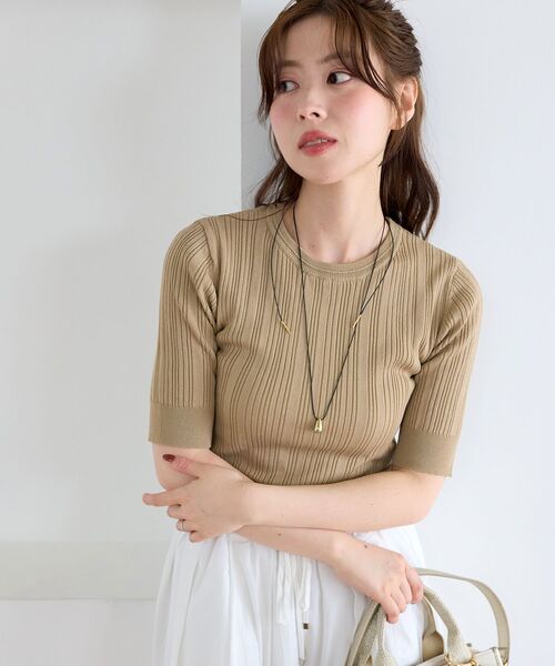 le.coeur blanc(ルクールブラン)の「《WEB限定アイテム》ランダムリブハーフスリーブトップス(Tシャツ/カットソー・レディース・ブラック/アイボリー/ブラウン/ベージュ/キャメル・38)」の12枚目の写真