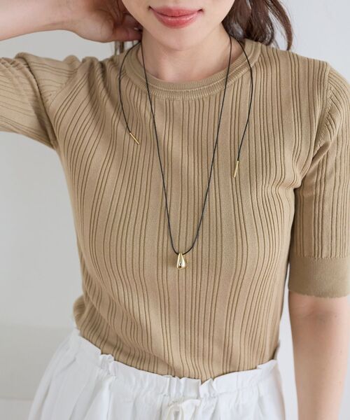 le.coeur blanc(ルクールブラン)の「《WEB限定アイテム》ランダムリブハーフスリーブトップス(Tシャツ/カットソー・レディース・ブラック/アイボリー/ブラウン/ベージュ/キャメル・38)」の14枚目の写真