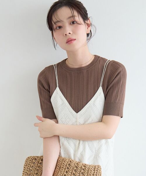 le.coeur blanc(ルクールブラン)の「《WEB限定アイテム》ランダムリブハーフスリーブトップス(Tシャツ/カットソー・レディース・ブラック/アイボリー/ブラウン/ベージュ/キャメル・38)」の21枚目の写真