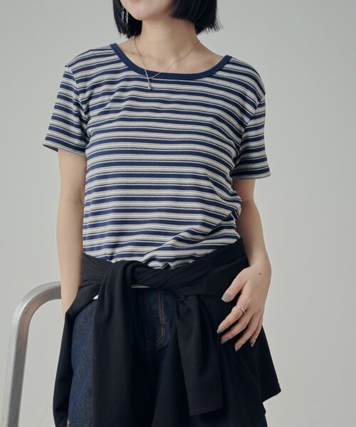 goocy(グーシー)の「マルチボーダー2WAYコンパクト半袖T(Tシャツ/カットソー・レディース・ブラック/ブラウン/グレー・FREE)」の3枚目の写真