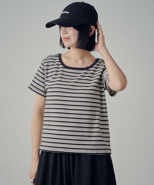 goocy(グーシー)の「マルチボーダー2WAYコンパクト半袖T(Tシャツ/カットソー・レディース・ブラック/ブラウン/グレー・FREE)」の7枚目の写真