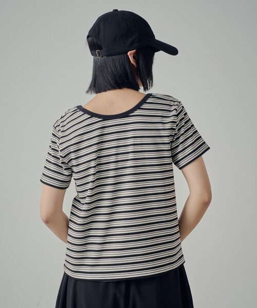 goocy(グーシー)の「マルチボーダー2WAYコンパクト半袖T(Tシャツ/カットソー・レディース・ブラック/ブラウン/グレー・FREE)」の6枚目の写真