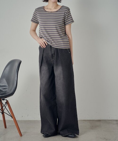 goocy(グーシー)の「マルチボーダー2WAYコンパクト半袖T(Tシャツ/カットソー・レディース・ブラック/ブラウン/グレー・FREE)」の19枚目の写真