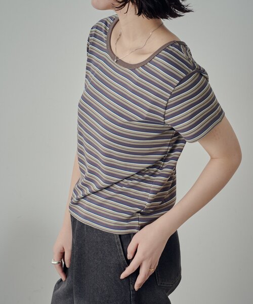 goocy(グーシー)の「マルチボーダー2WAYコンパクト半袖T(Tシャツ/カットソー・レディース・ブラック/ブラウン/グレー・FREE)」の17枚目の写真